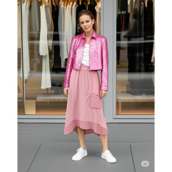 EUC Me & Gee dusty rose pink linen asymmetrical hem skirt, L/XL - Picture 1 of 8